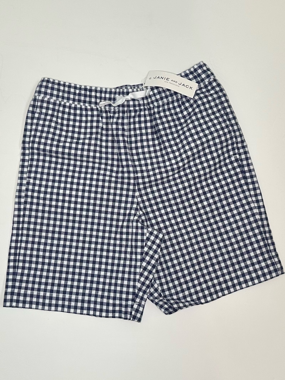 Janie and Jack Boy’s Navy and White Gingham Drawstring Shorts